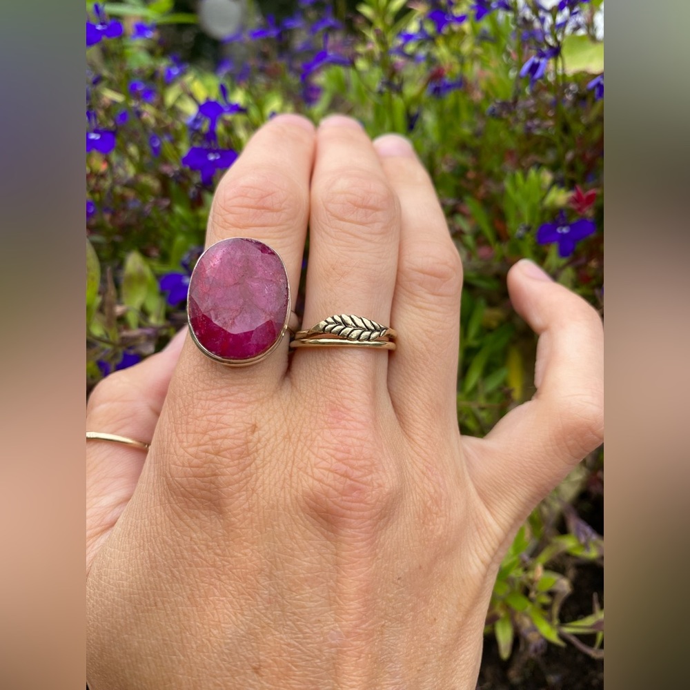 Raw Ruby Faceted Sterling Silver Ring. Size 6.75/7 - image 3